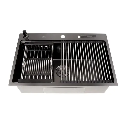 Чорна кухонна мийка з нержавійки 1.5 мм багатофункціональна Nett NB-7048 - фото 6