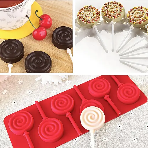 Силиконовая форма для леденцов и конфет на палочке "Спираль", Kitchen Master Красный 87618 - фото 2