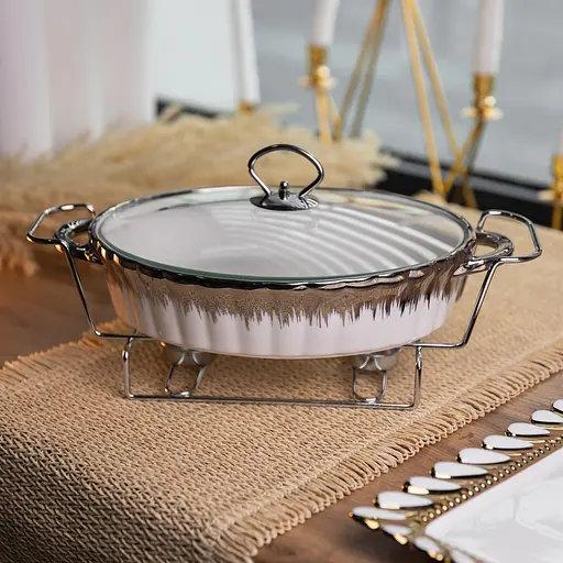 Мармитница овальная Yiwu со стеклянной крышкой на металлической подставке с подогревом 35.5х22х14 см настольный мармит для первых блюд MH739-M - фото 2