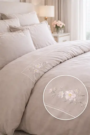 Комплект постельного белья евро 200х220 см сатин бежевый TC303376220 - фото 1