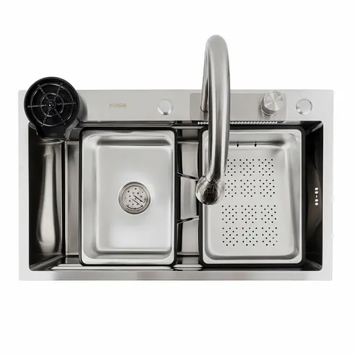 Кухонна мийка нержавійка CM 75x46A Platinum Handmade Водоспад, Нержавіюча сталь - фото 6