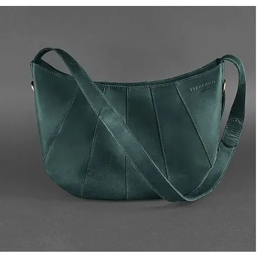 Шкіряна жіноча сумка Круасан зелена - фото 1