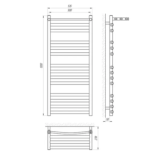 Водяна рушникосушка Laris Гранд з полицею П14 500x1200 71207604, Хром - фото 2