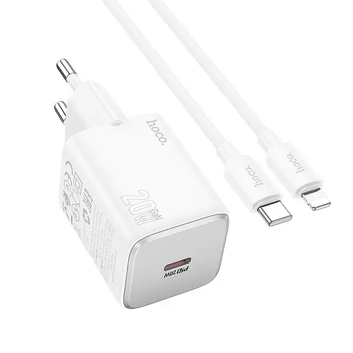 Адаптер сетевой Hoco Mighty single Port charger N40 (Type-C to Lightning set) |1Type-C, 20W/3A, PD/QC| - фото 3
