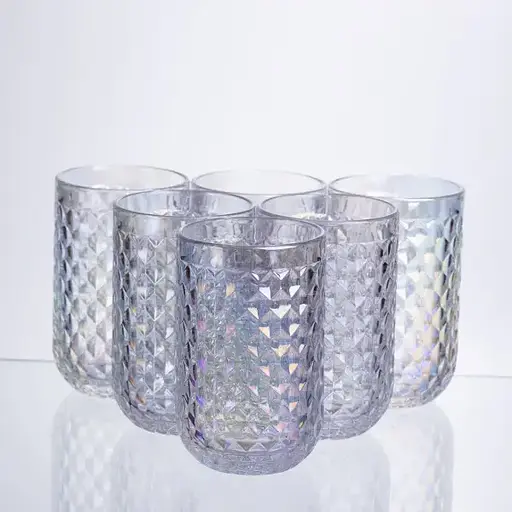 Набор стаканов 6 штук по 400 мл из толстого стекла рельефные rainbow HP-19-255 стакан для напитков газировки лимонадов воды - фото 1