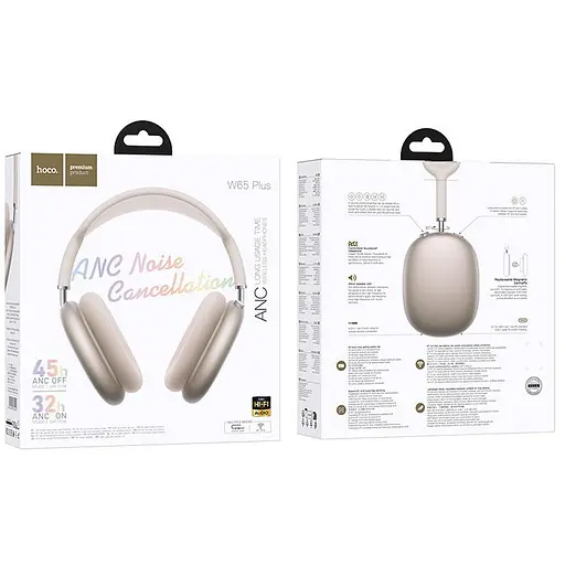 Бездротові накладні навушники Hoco W65 Plus, ANC, BT5.4, AUX, 400mAh, 45h, star color - фото 4