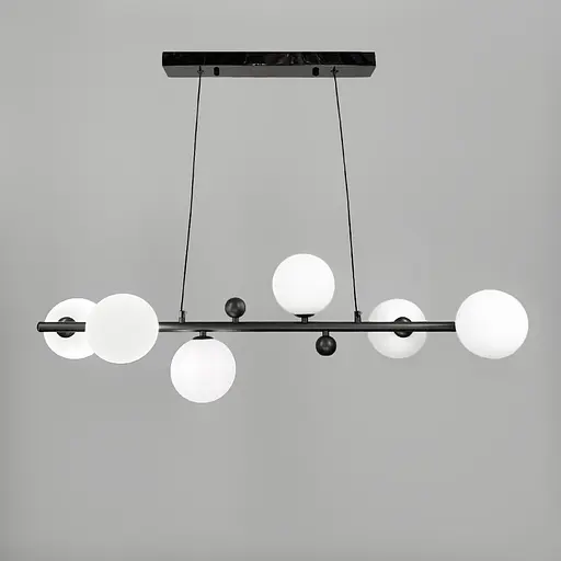 Видовжена люстра з 6 білими плафонами довжиною 90 см | Line F | Арт. MJ295L/6L BK+WT - фото 6