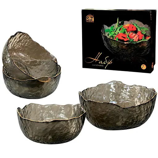 Набор салатников S&T 7 шт. ломаный край агат золотой кант (9292-2) - фото 1