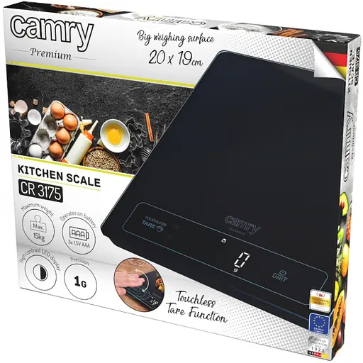 Ваги кухонні Camry CR 3175 black електронні/ 15кг/ г; мл, унція/ USB type C/ автовимкнення/ скло - фото 3