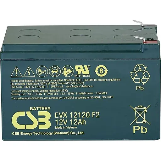 Акумулятор CSB AGM 12V 12V/12Ah/144Wh (EVX12120) [112324] - фото 2