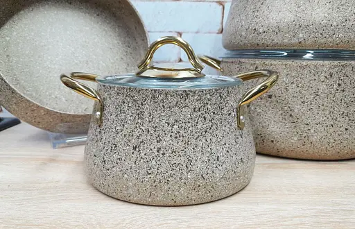 Набір кастрюль O.M.S. Collection 3041 з гранітно-мармуровим покриттям Пісочний (Туреччина) - фото 6