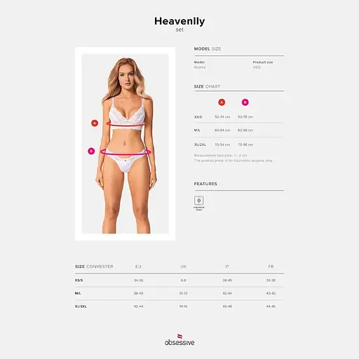 Эротический комплект Obsessive Heavenlly 2-pcs set XS/S, бюстгальтер и танга - фото 5