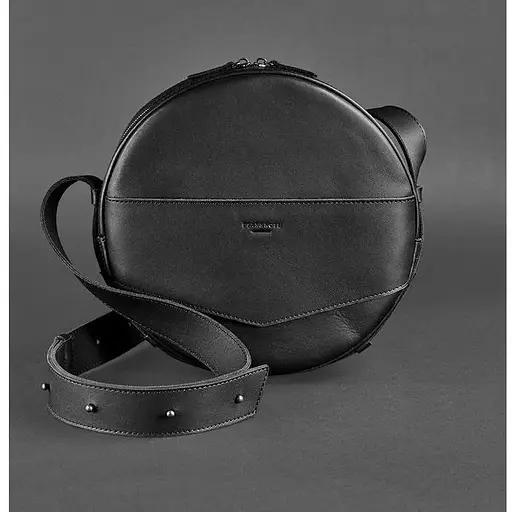 Шкіряна жіноча кругла сумка-рюкзак Maxi чорна - фото 1