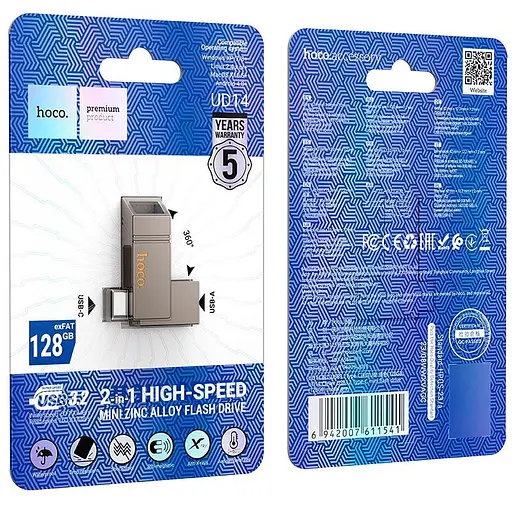 Hoco Clever USB3.2 Type-C mini flash drive (128GB) UD14 |exFAT| - фото 2