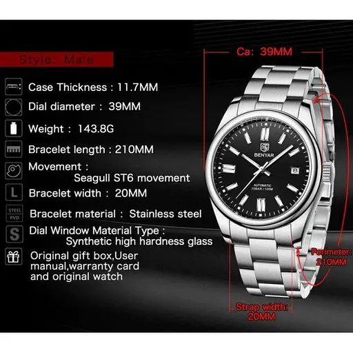 Наручний класичний годинник Benyar Automatic 10 BAR - фото 9