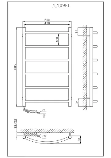 Электрический полотенцесушитель Kosser Дуга 800x500/6 EL рег. ДД09ЕL, Хром, Левое - фото 4