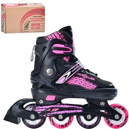 Ролики Profi A4150-M-P поліуретан, розсувні, в один ряд, 35-38, шнурівка + бакля, розмір коліс 70 мм рожеві - фото 3