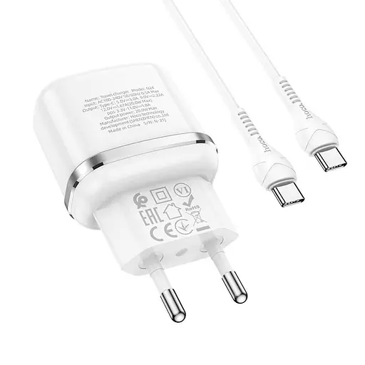 Набір зарядний адаптер + кабель Hoco N24 Victorious single port charger set C to C білий - фото 3