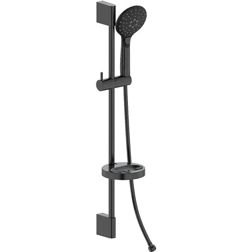 Душовий гарнітур Volle Cascada B45 лійка Ø110 мм, 3 режими, штанга 72 см, шланг PVC 150 см, мильниця de la noche 1586.170504, Чорний матовий - фото 1