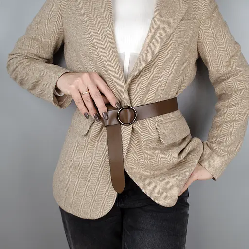 Ремінь жіночий шкіряний коричневий HC-3471 (130 см) під піджак та пальто - фото 1