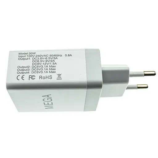 Адаптер зарядний блок живлення на 4 USB-порти Mega 30w зарядний - фото 2