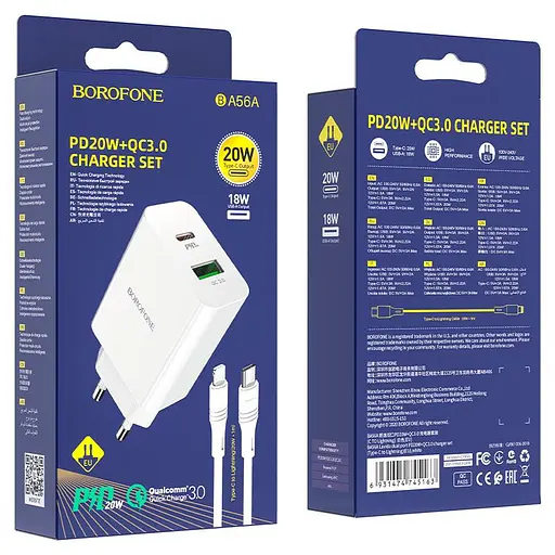 Мережевий зарядний пристрій Borofone BA56A Lavida блок і кабель Type-C to Lightning - фото 7
