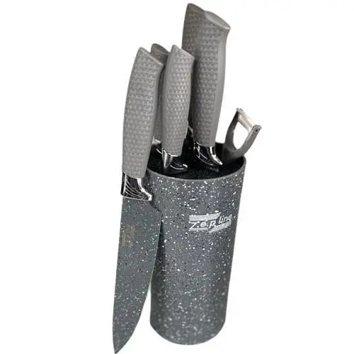 Набор ножей для кухни с подставкой Zepline ZP-046 кухонные ножи и подставки серый - фото 2