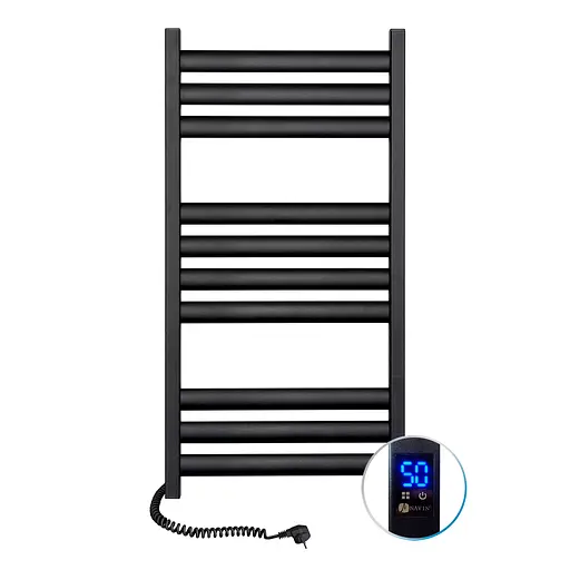 Электрический полотенцесушитель Navin Ellipse 500x1000 Sensor левый с таймером, черный муар 12-245153-5010, Черный матовый, Левое, Электронный - фото 5