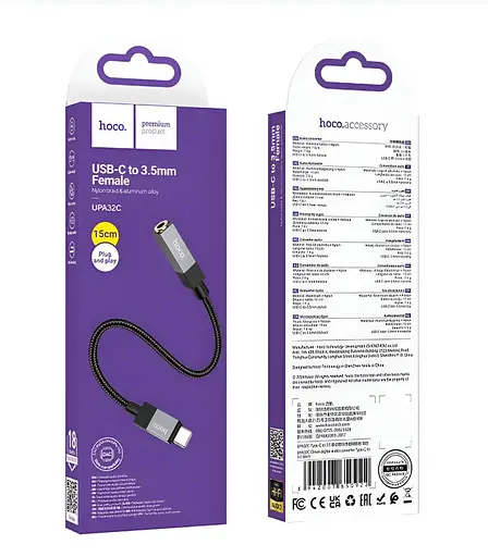 Цифровий аудіо перехідник Hoco UPA32C з USB Type-C на 3.5 мм для навушників - фото 2