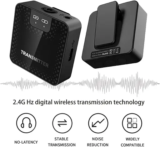 Микрофон XIAOKOA BKB-10-2-контактный беспроводной, 2,4G, 0,14 дюйма 3,5 мм, внешний микрофон для смартфона - фото 2