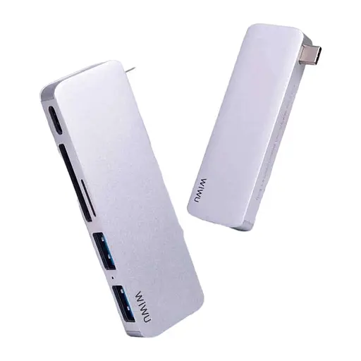 Адаптер Wiwu C1 Plus, USB-C до USB-C+SD+TF+2×USB 3.0 HUB серый - фото 1
