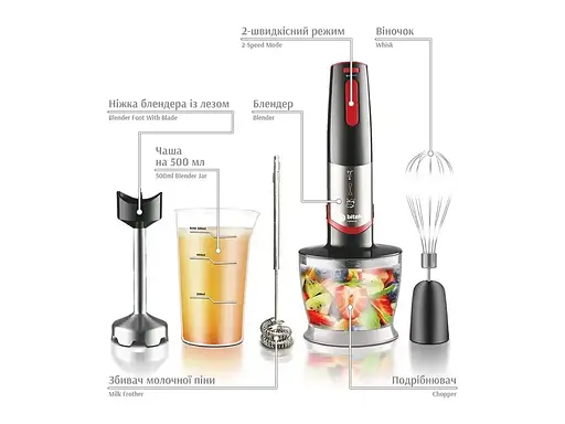 Багатофункціональний занурювальний блендер Bitek універсальний на підставці 5в1 1800Вт BT-337 Чорний - фото 2