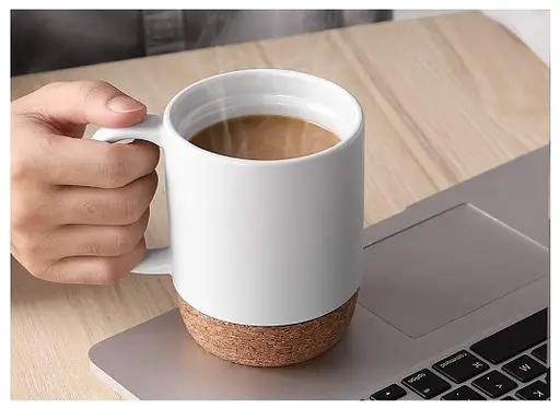 Керамічний кавовий кухоль OldBro White 400 мл з ізольованим корковим дном і кришкою - фото 4