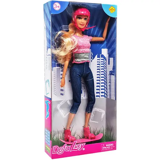 Детская кукла на скейте в шлеме Defa 8375 шарнирная Розовый - фото 1