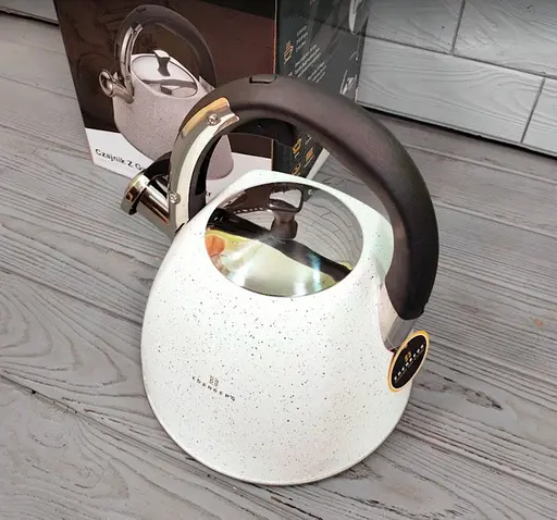 Хороший металевий чайник зі свистком нержавіюча сталь з мармуровим покриттям Edenberg 3л EB-3541W Білий - фото 3