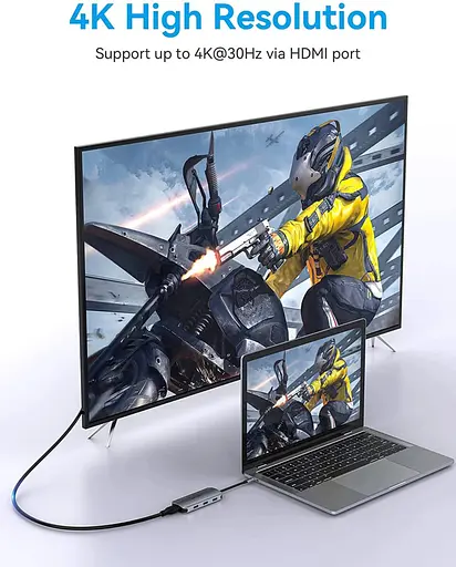 Хаб Vention USB-C to HDMI/USB 3.0x3/SD/TF/PD Docking Station Gray 0.15M Aluminum Alloy Type - фото 6