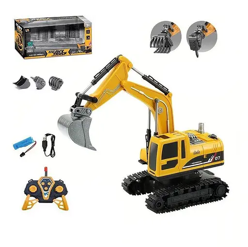 Екскаватор MHZ на радіокеруванні 3 в 1 акумумулятор рухливий ковш USB світло Коричневий - фото 3