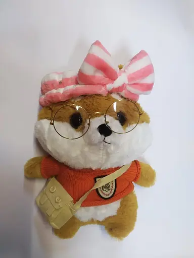 Собачка Lalafanfan мягкая плюшевая Сиба-Ину в одежде и в очках коричневой - фото 1