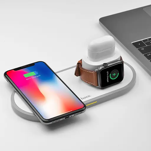 Зарядка бездротова QI Hoco CW21 Wisdom 3-in-1 iphone / watch / airpods charge біла - фото 8
