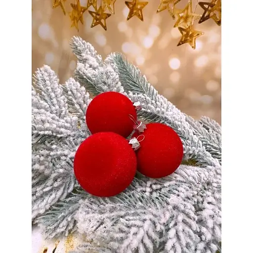 Набір ялинкових куль Оксамит 60 мм 6 шт Червоний - фото 1