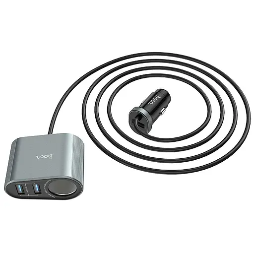 Зарядный удлинитель Hoco Z35A Companheiro Front and Rear Seat Cigerette Lighter серый - фото 1