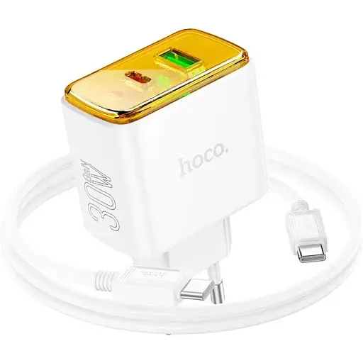Зарядний пристрій Hoco CS42a на 2 виходи 30W адаптер + кабель C C комплект білий - фото 1