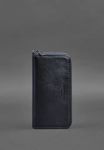 Кожаный портмоне на молнии 6.1 Темно-синий - фото 2