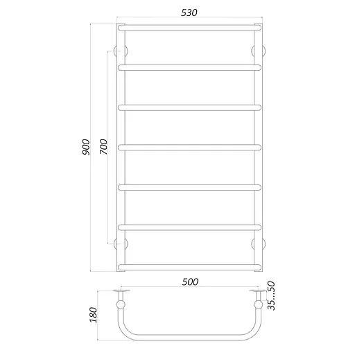 Полотенцесушитель UNIO LS W 900-500-7 Лестница Скоба (20883) - фото 4