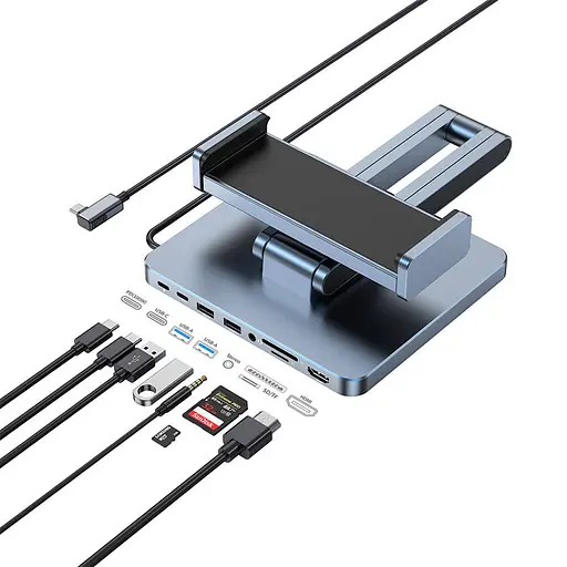 Підставка для планшетів+HUB WIWU AH801 Adjustable 8in1 (USB-C to HDMI+2A+2C+SD/TF+3.5mm) Gray - фото 5