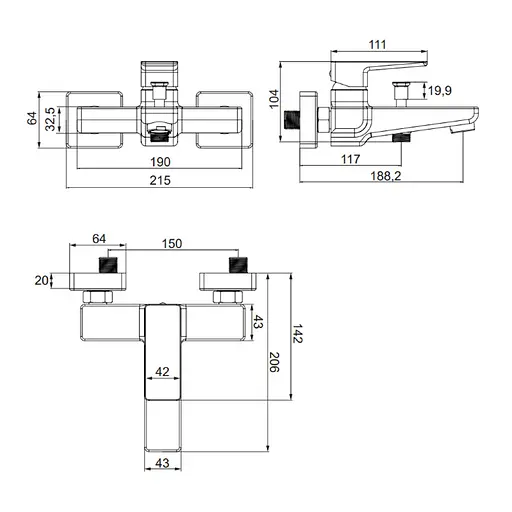 Смеситель для ванны Omnires Parma black mat (PM7430BL) - фото 2