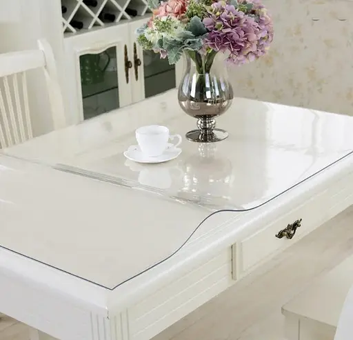 Мягкое стекло силиконовая скатерть на стол Soft Glass Защита для мебели (1.3х1.4 м) толщина - 1.5мм Прозрачное