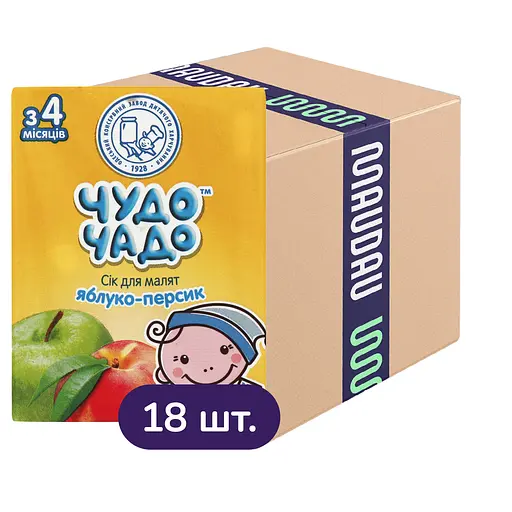 Упаковка сока Чудо-Чад Яблоко-Персик с мякотью 3.6 л (200 мл х 18 шт.) - фото 1
