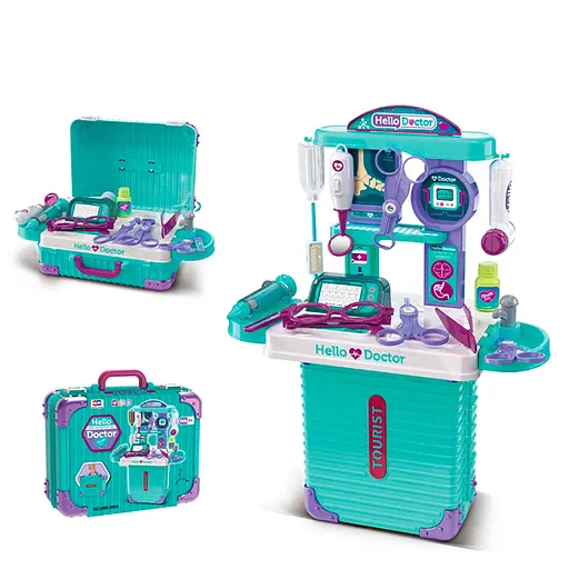 Набор врача 3в1, стол, 35.5x18x46 см, медицинские инструменты, состоящий в чемодан, 24x19x10 см.