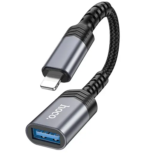 Адаптер конвертер Hoco UA24 Lightning male to USB 2.0 female converter металлический серый - фото 2